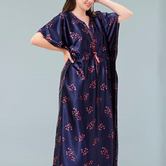 Be You Navy Blue Printed Maxi Kaftan Nightdress