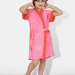 Be You Two-Tone Peach Solid Cotton Drawstring Knee Length Bath Robe