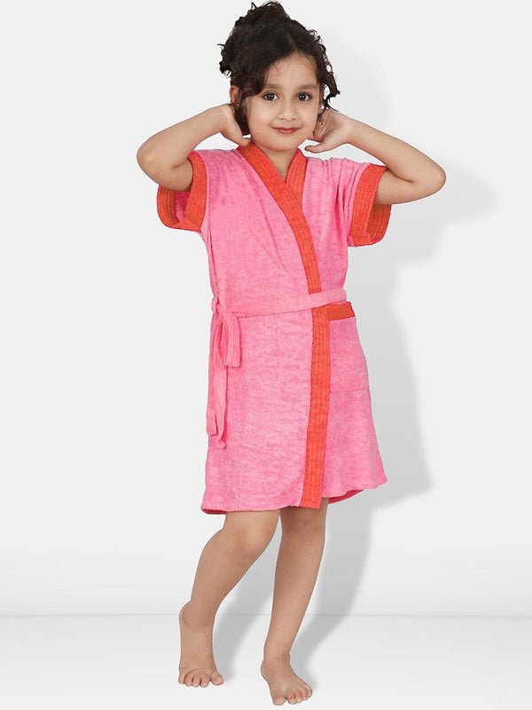 Be You Two-Tone Peach Solid Cotton Drawstring Knee Length Bath Robe