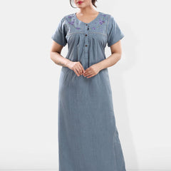 Be You Floral Embroidered V-Neck Short Sleeve Maxi Nightdress