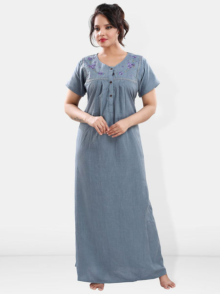 Be You Floral Embroidered V-Neck Short Sleeve Maxi Nightdress