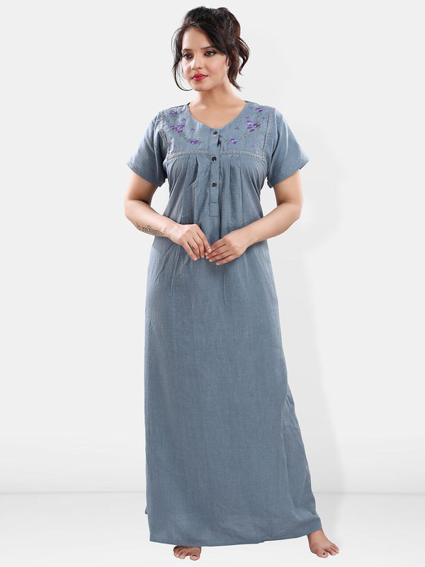Be You Floral Embroidered V-Neck Short Sleeve Maxi Nightdress