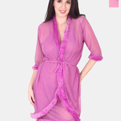 Be You Shoulder Straps Net Nightdress With Robe
