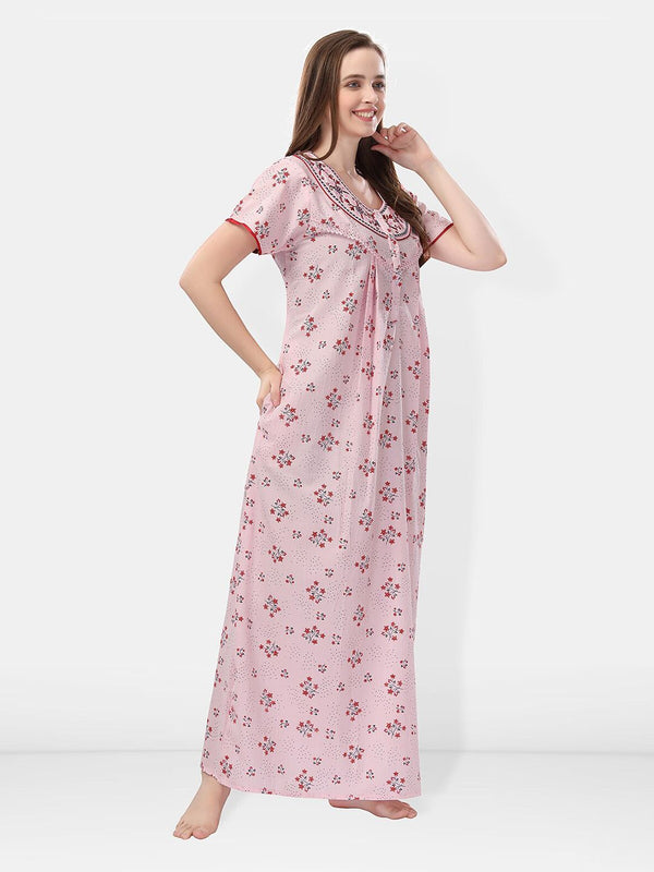 Be You Floral Printed Embroidered Maxi Nightdress