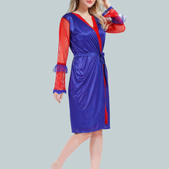 Be You Solid Lace Details Satin Nighty with Robe