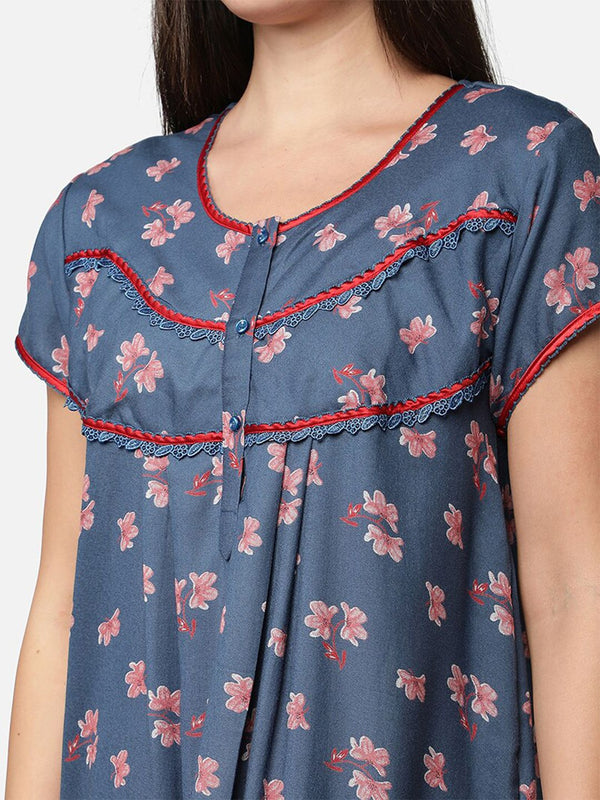 Be You Blue Printed Maxi Nightdress