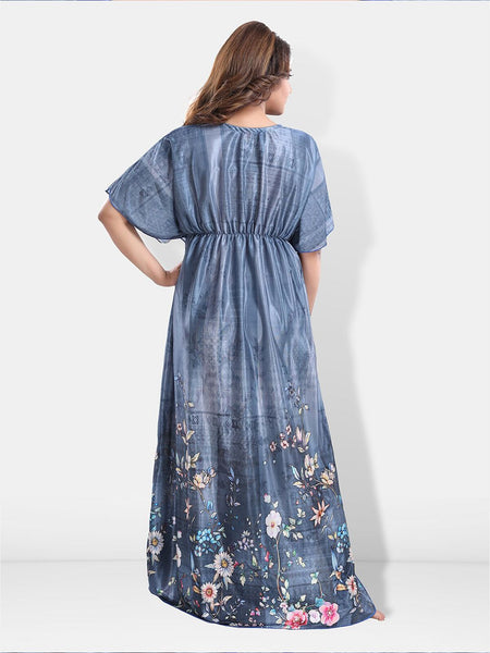 Be You Floral Printed Satin Maxi Kaftan Nightdress