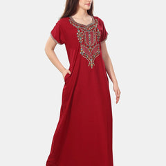 Be You Ethnic Motifs Embroidered Maxi Nightdress