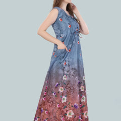 Be You Women Grey Floral Printed Maxi Nightdress