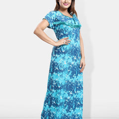Be You Abstract Printed Maxi Satin Maternity Nightdress