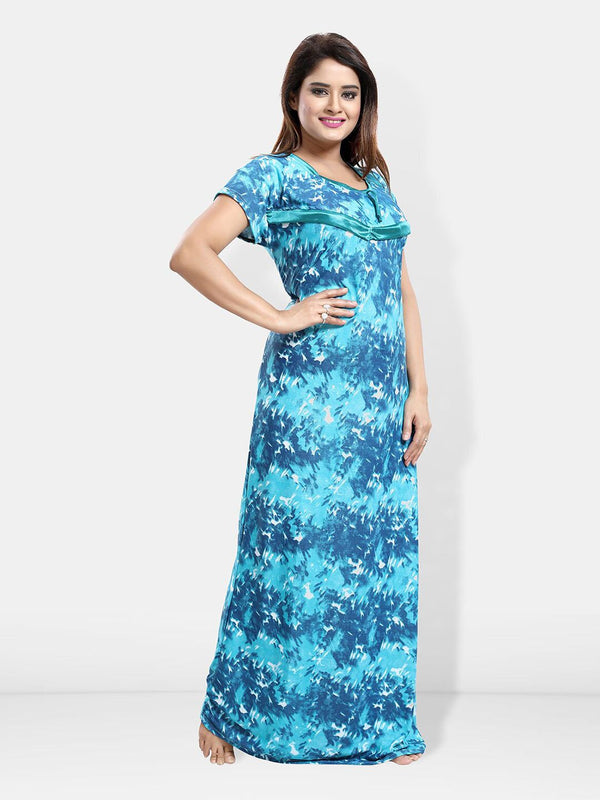 Be You Abstract Printed Maxi Satin Maternity Nightdress