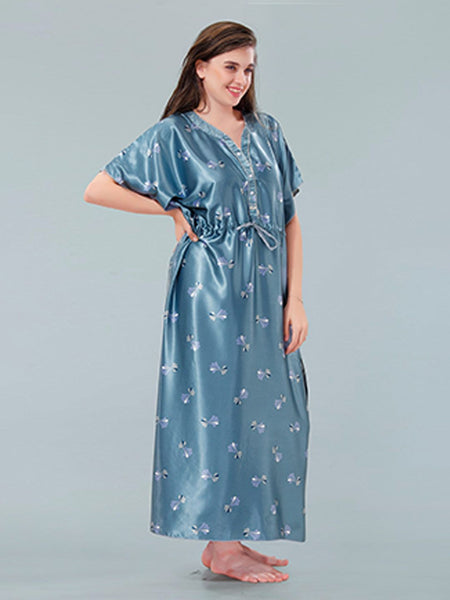 Be You Blue Printed Maxi Kaftan Nightdress