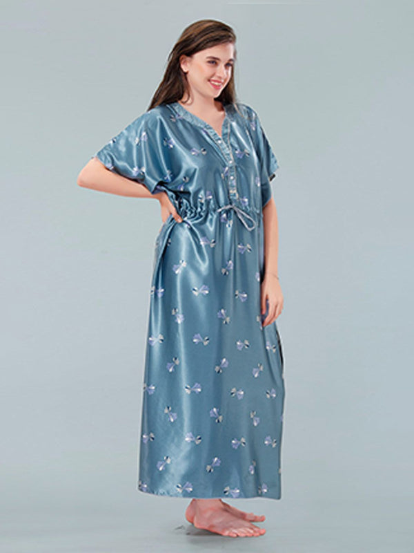 Be You Blue Printed Maxi Kaftan Nightdress