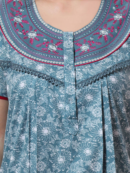 Be You Blue Embroidered Maxi Nightdress