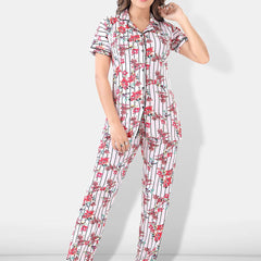 Be You Women White & Pink Printed Pajama & Shorts with Shirt Night Suits