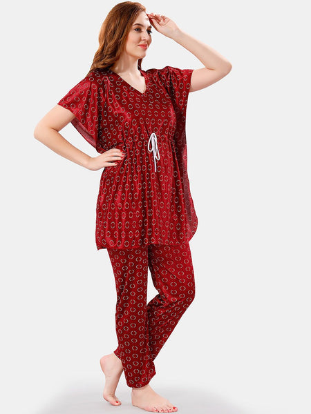 Be You Geometric Printed Satin Night Suit