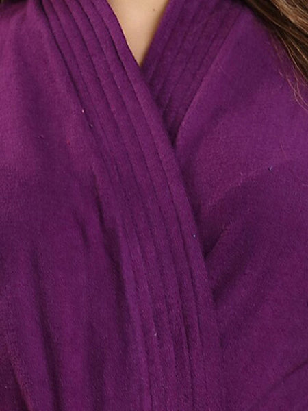 Be You Purple Solid Cotton Drawstring Knee Length Bath Robe