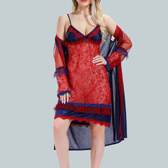 Be You Solid Lace Details Satin Nighty with Robe