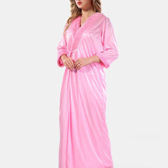 Be You V Neck Lace Up Details Satin Nightdress With Robe