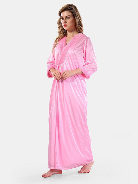 Be You V Neck Lace Up Details Satin Nightdress With Robe