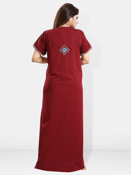 Be You Ethnic Motifs Embroidered Maxi Nightdress