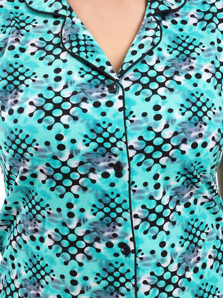 Be You Lapel Collar Geometric Printed Printed Night suit