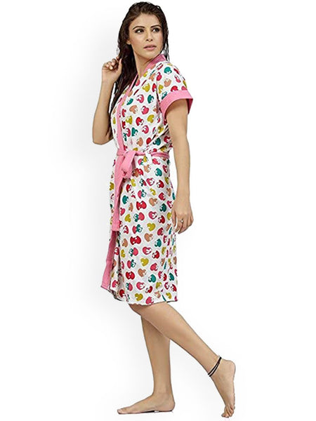 Be You Women Printed Cotton Anti-bacterial Super Soft Bath Robe With Belt