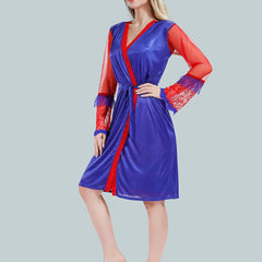 Be You Solid Lace Details Satin Nighty with Robe