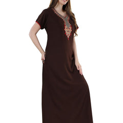 Be You Brown Embroidered Maxi Nightdress