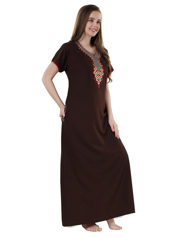 Be You Brown Embroidered Maxi Nightdress