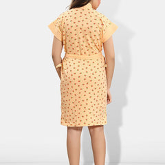 Be You Strawberry Print Peach Conversational Cotton Drawstring Knee Length Bath Robe