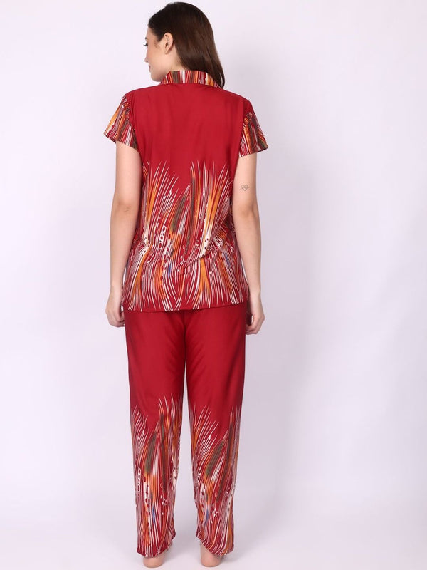 Be You Women Maroon Printed Satin Night suit