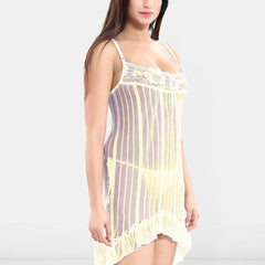 Be You Women Self Design Net Shoulder Straps Baby Doll with High-Low