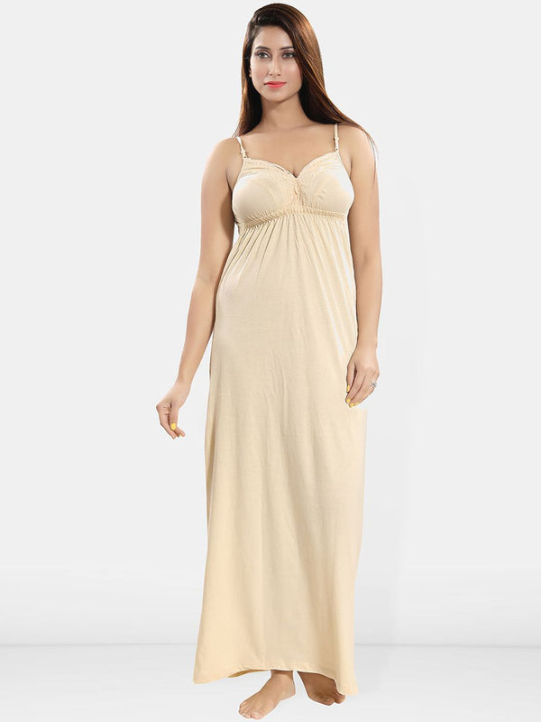 Be You Lace Cotton Shoulder Straps Maxi Nightdress