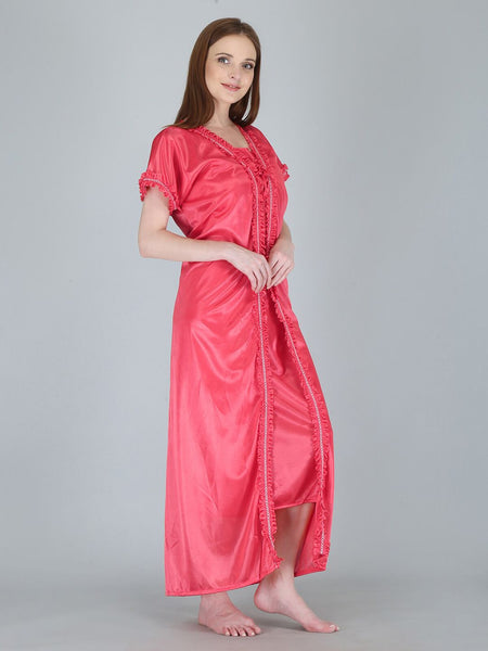 Be You Women Peach-Coloured Maxi Nightdress With Robe