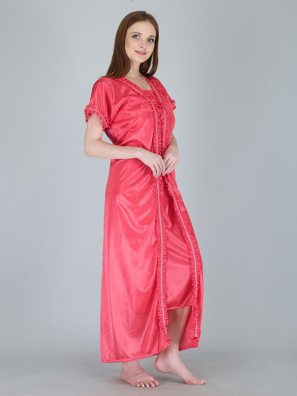 Be You Women Peach-Coloured Maxi Nightdress With Robe