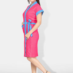 Be You Blue Solid Cotton Drawstring Knee Length Bath Robe