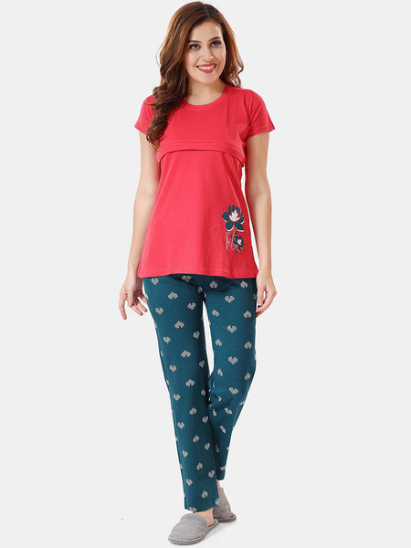 Be You Floral Printed Feeding Maternity Night Suit