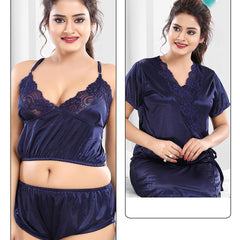 Be You Women Set Of 2 Navy Blue Maxi 1Robe with Lingerie Set Nightdress
