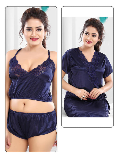 Be You Women Set Of 2 Navy Blue Maxi 1Robe with Lingerie Set Nightdress