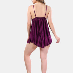 Be You Solid Lace Details Satin Nighty with Robe