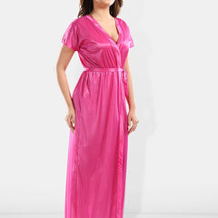 Be You Shoulder Straps Laced Nightdress With Satin Robe And Briefs