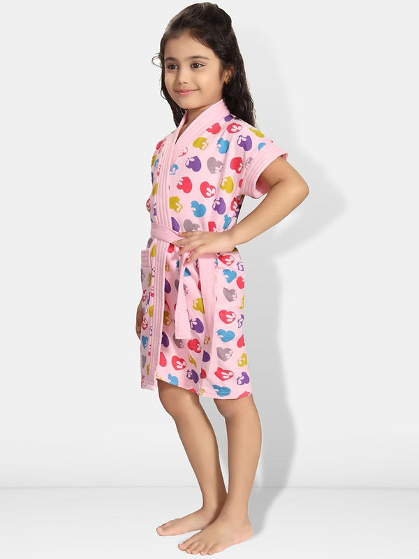 Be You Hearts Pink Conversational Cotton Drawstring Knee Length Bath Robe
