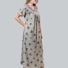 Be You Grey Embroidered Maxi Nightdress