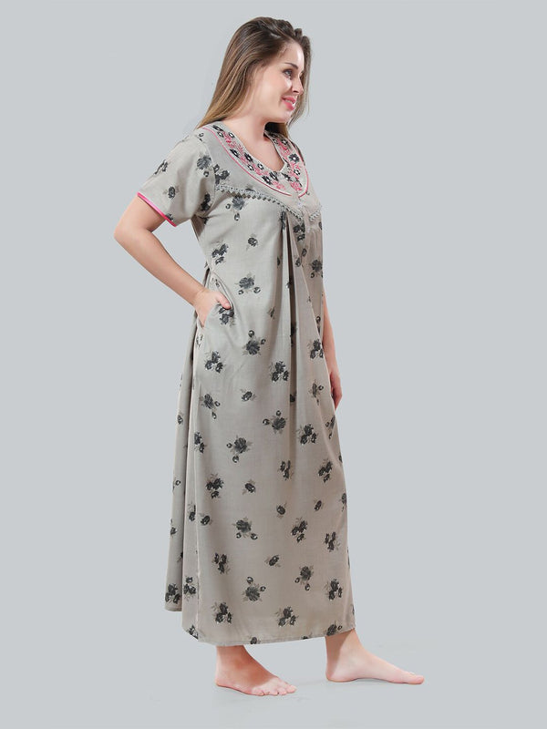 Be You Grey Embroidered Maxi Nightdress