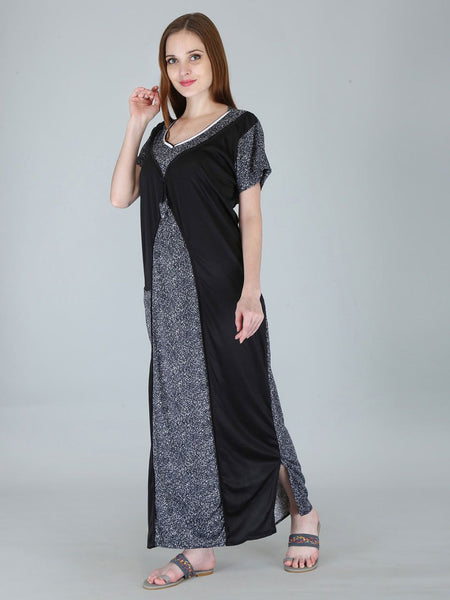 Be You Women Printed Satin Maxi Nightdress