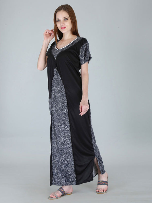 Be You Women Printed Satin Maxi Nightdress