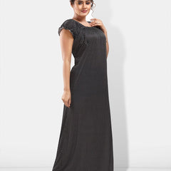 Be You Polka Dots Printed Square Neck Satin Maxi Nightdress