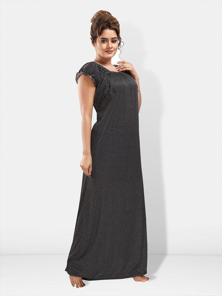 Be You Polka Dots Printed Square Neck Satin Maxi Nightdress