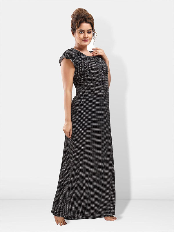 Be You Polka Dots Printed Square Neck Satin Maxi Nightdress